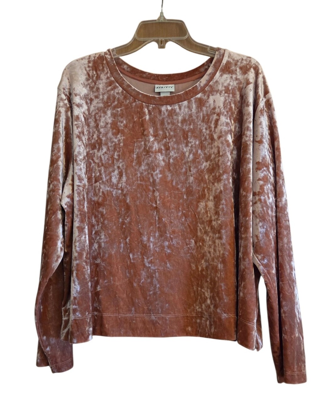Ava & Viv Dusty Pink Crushed Velvet Long Sleeved Crew Neck Top Plus Size 2X